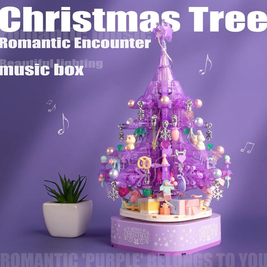 Purple Crystal Christmas Tree Music Box DIY Building Ornament Gift with Lighting