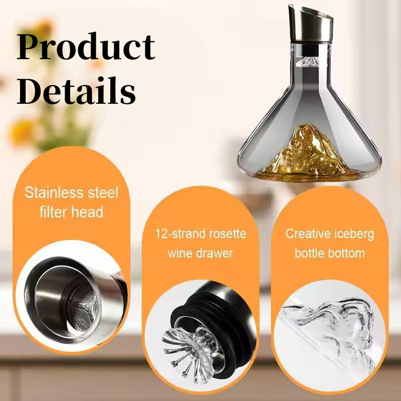 1500ML Crystal Wine Decanter Hand-Blown Ideal for Red Wine with Built-In Aerator
