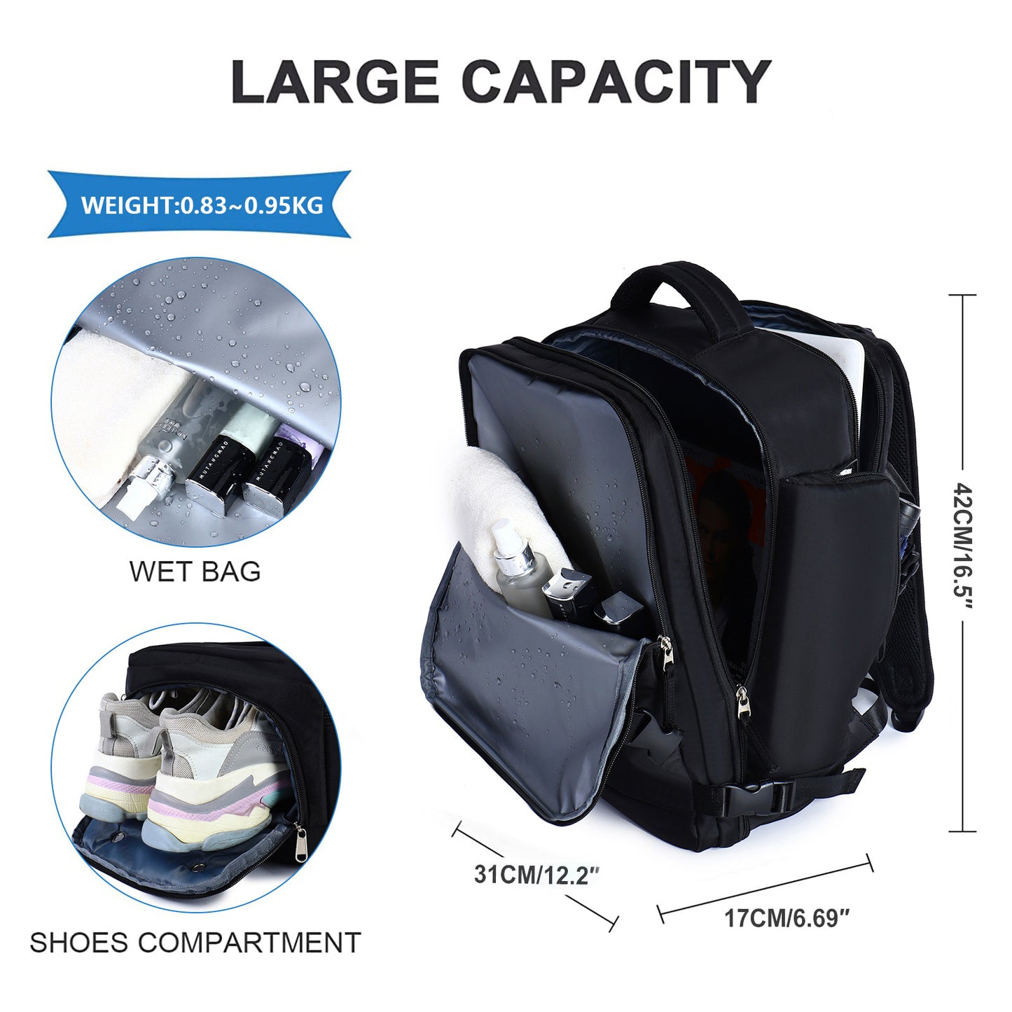 Women's Travel Backpack 20-35L Waterproof USB Charging Port Lightweight Durable