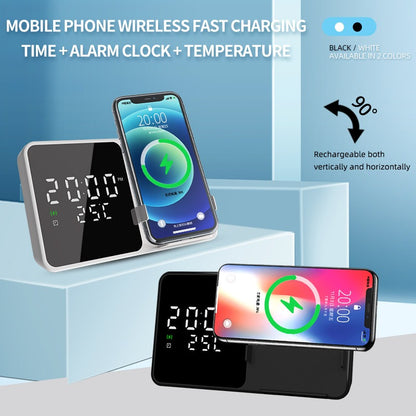 15w Wireless Charging Phone Stand Alarm Clock Temperature Display Black Or White