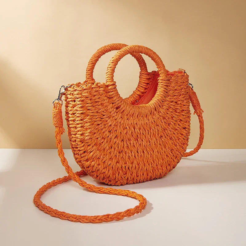 Round Woven Straw Bag Small Size Casual Summer Shoulder Accessory Women