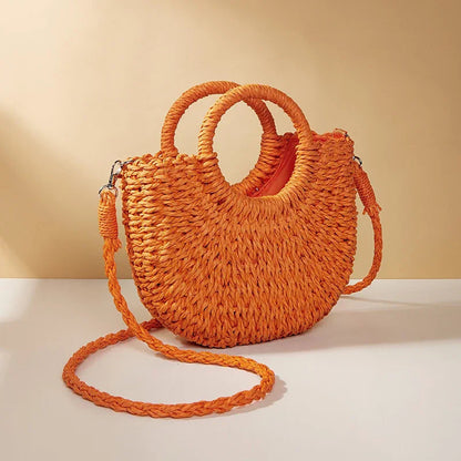 Round Woven Straw Bag Small Size Casual Summer Shoulder Accessory Women