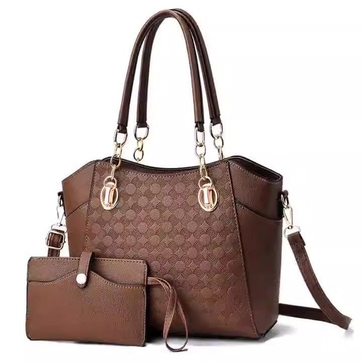 2pc Leather Large Capacity Tote Bag Womens Chain Shoulder Bag Khaki