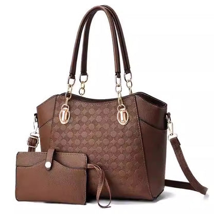 2pc Leather Large Capacity Tote Bag Womens Chain Shoulder Bag Khaki