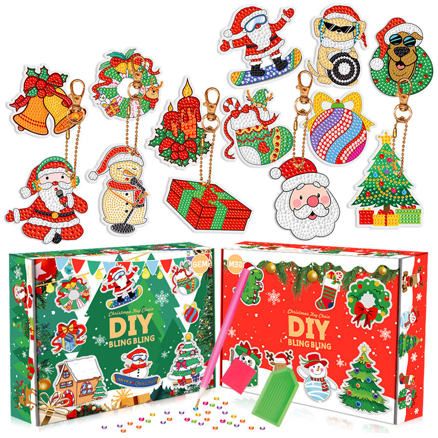 DIY Christmas Diamond Painting Keychain Pendants Kits Kids Crafts Toys Games