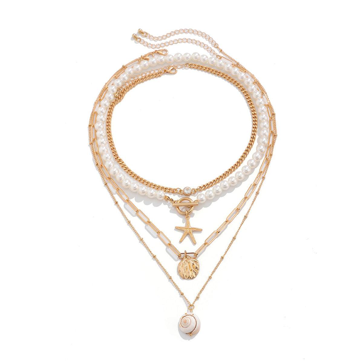 Beach Theme Beaded Necklace Layered Pearl Starfish Shell Jewellery