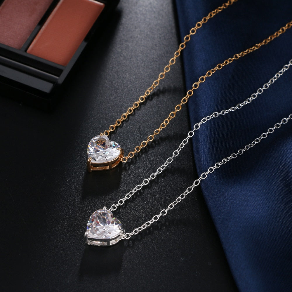 Silver Gold Tone Crystal Heart Chain Choker Necklace