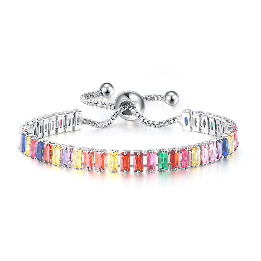 Elegant CZ Baguette Cut Crystal Adjustable Tennis Bracelet Women’s Diamond Crystals