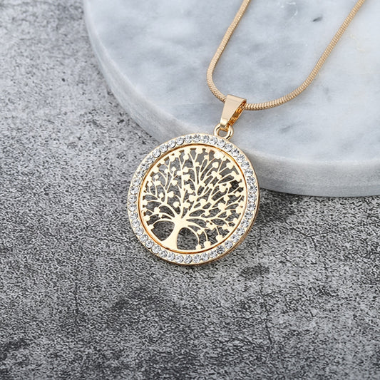 Silver Gold Rose Tree of Life Crystal Pendant Chain Necklace Gift Jewellery