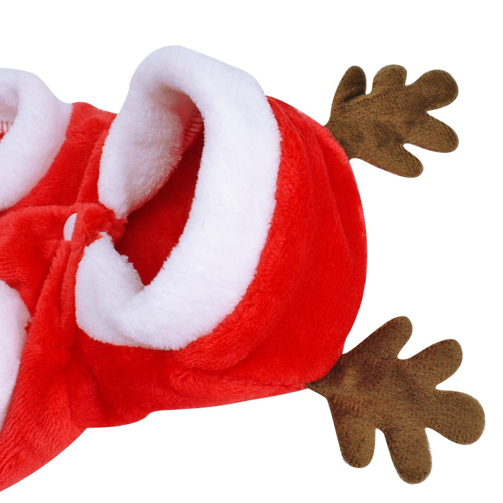 Christmas Dog Reindeer Hoodie Outfit, Santa Pet Costume for Small Dogs & Cats