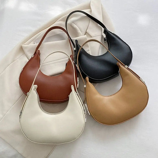 Women's Small Clutch Shoulder Handbags Crescent Half Moon Faux Leather