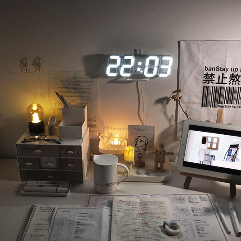 3D LED Digital Alarm Clock USB Charging 12/24 Hour Format Office Bedroom Kitchen
