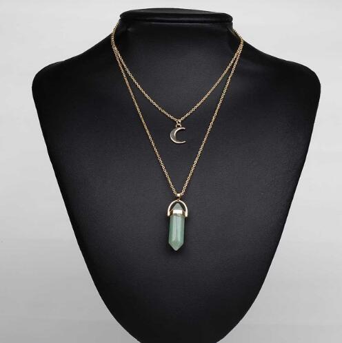 Natural Stone Quartz Stone Moon Choker Crystal Pendant Necklace