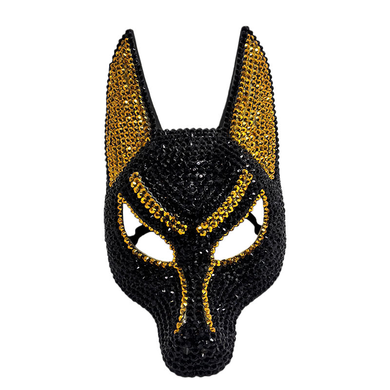 Full Face Anubis Mask Rhinestone Embellished Elastic Strap Halloween Masquerade