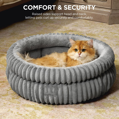 Round Plush Pet Bed Small Dogs Cats Thick Soft Sleep Cushion Comfort Washable