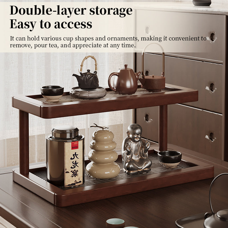 Bamboo Acrylic Double Tier Organizer Countertop Space Maximizing Storage Rack