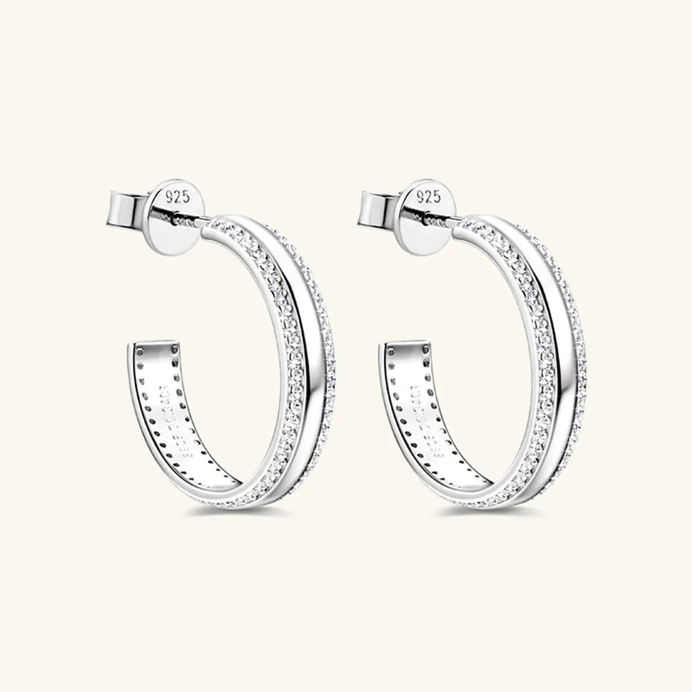 Sterling Silver C-Hoop Earrings 0.68ct Moissanite VVS1 D Colour 20mm Secure Fit