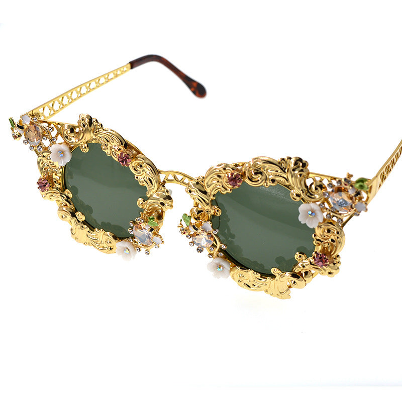 Womens Vintage Baroque Crystal Sunglasses UV400 Protection Stylish Outdoor Eyewear