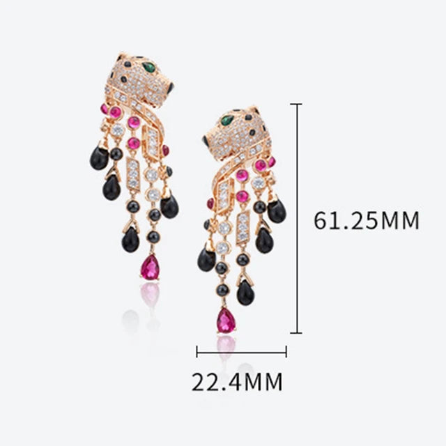 Leopard Spot Gold Plated Copper Earrings Cubic Zirconia Crystal Embellishment