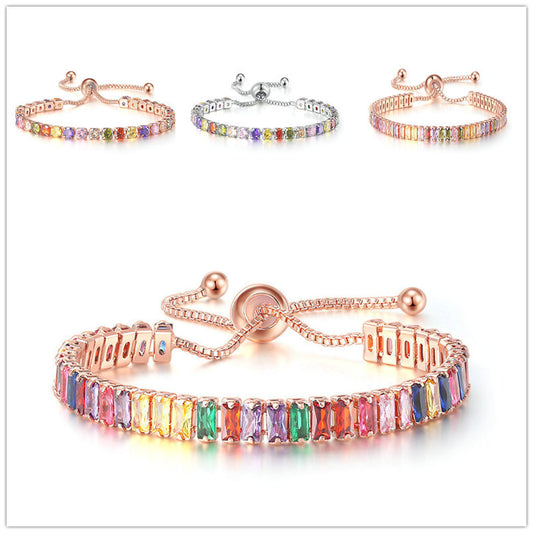 Elegant CZ Baguette Cut Crystal Adjustable Tennis Bracelet Women’s Diamond Crystals