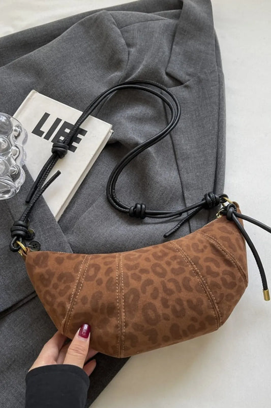 Suede Shoulder Bag Faux Leather Strap Women's Zip Closure Spacious Interior