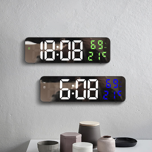 Mirror Digital LED Wall Clock Electronic Alarm Clock Temperature Humidity Display