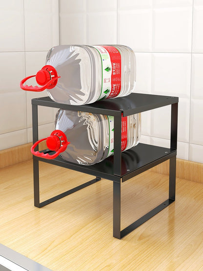 Kitchen Countertop Tiered Shelf Black Finish Two Tier Storage Rack 30cm Depth