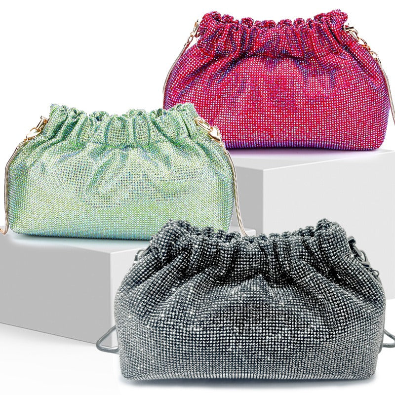 Crystal Diamond Cross Shoulder Dress Drawstring Bag Handbag 16 Colours