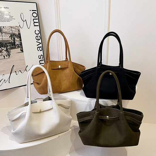 Suede Tote Bag Large Capacity Womens Handbag Retro Style Autumn Winter