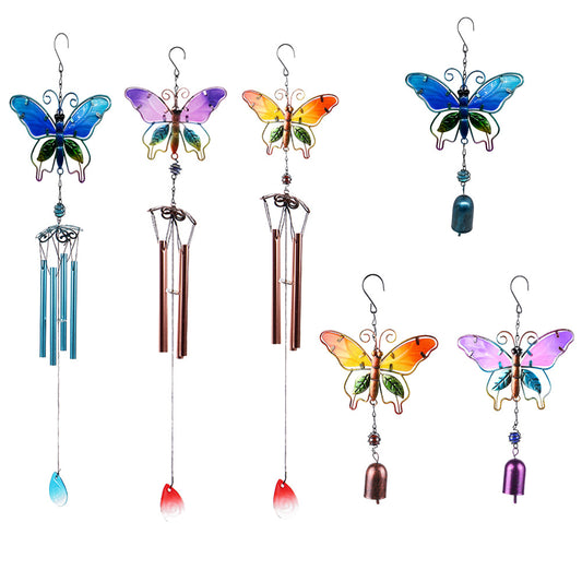 Butterfly Wind Chime Aluminium Tubes Painted Glass Home Decor Hanging Ornament