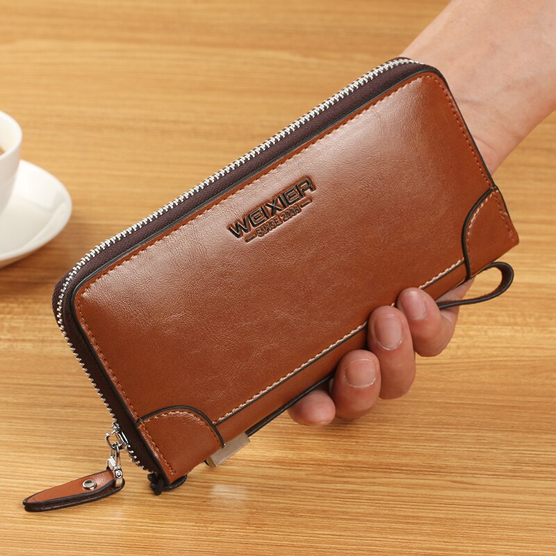 Men's PU Leather Zip Wallet Large Capacity Clutch Business Accessory Organizer