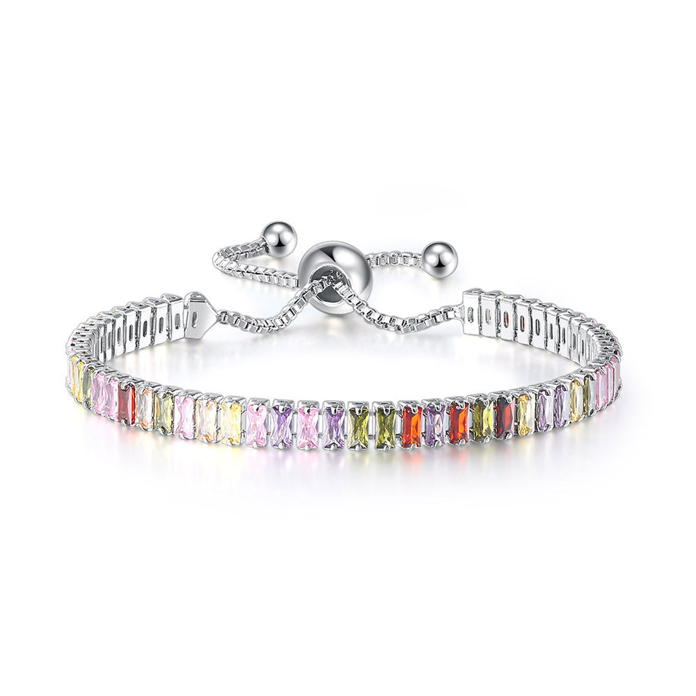 Elegant CZ Baguette Cut Crystal Adjustable Tennis Bracelet Women’s Diamond Crystals