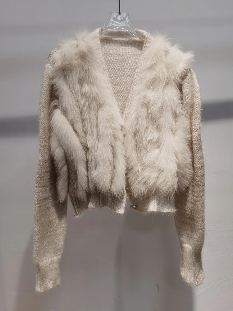 Luxury Women’s Premium Faux Fur Oversized Knit Sweater Cardigan Coat Jacket