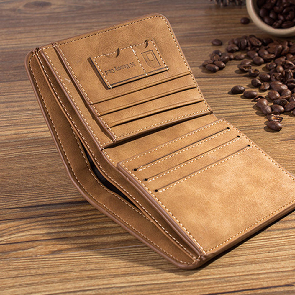 Men's Faux Leather Bifold Wallet Credit Card Slots Coin Pocket Secure Closure