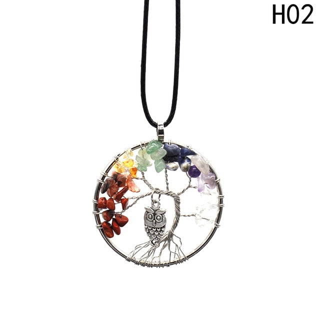 5CM Tree of Life Crystal Natural Stone Owl Dangle Pendant Necklace Gift Jewellery