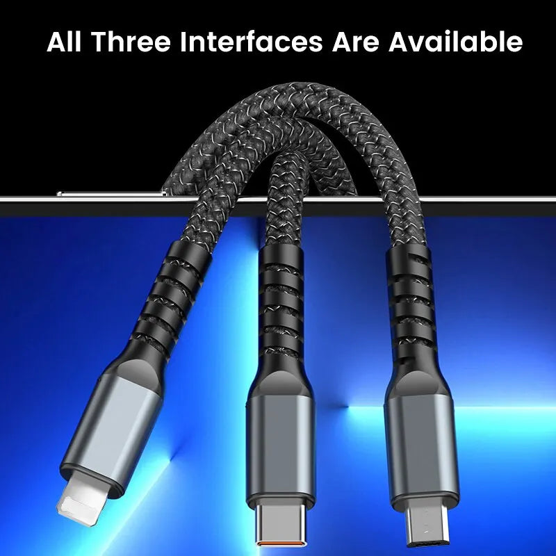 3 In 1 USB 100W Charging CableFast Charging Data Type C Micro For iPhone Android