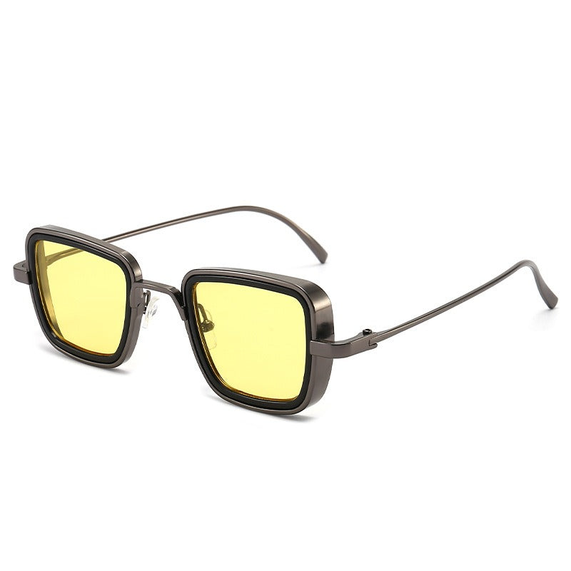 Steampunk Square Sunglasses Yellow Lens Metal Frame UV Protection Retro Style