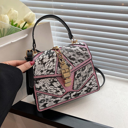 Small Square Bag Women's Handbag Single Shoulder Leather Gold Tone Buckle