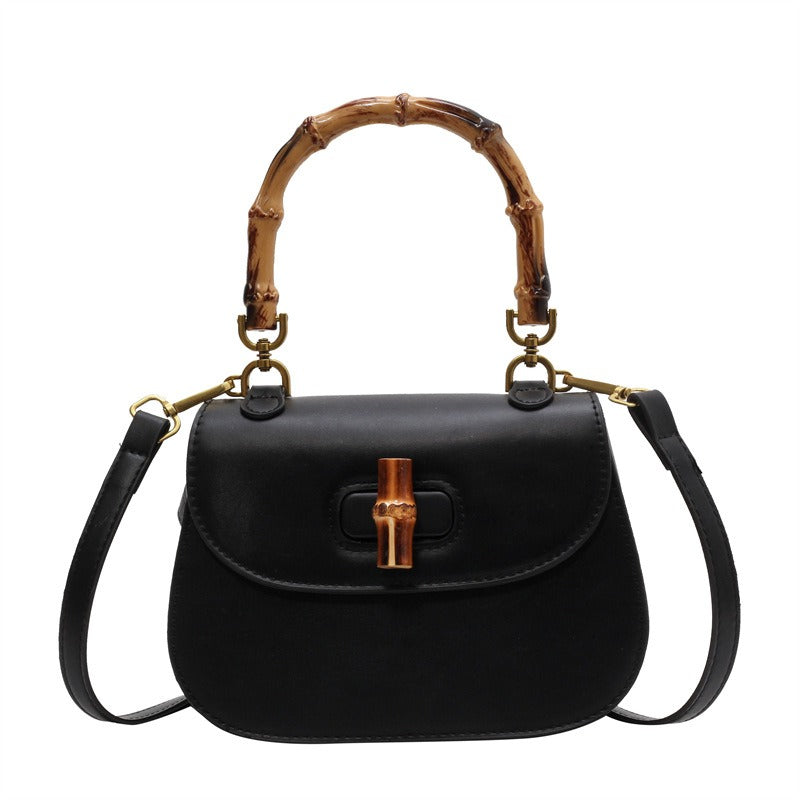 Bamboo Handle Women's Shoulder Handbag Retro Saddle Bag Green Pink