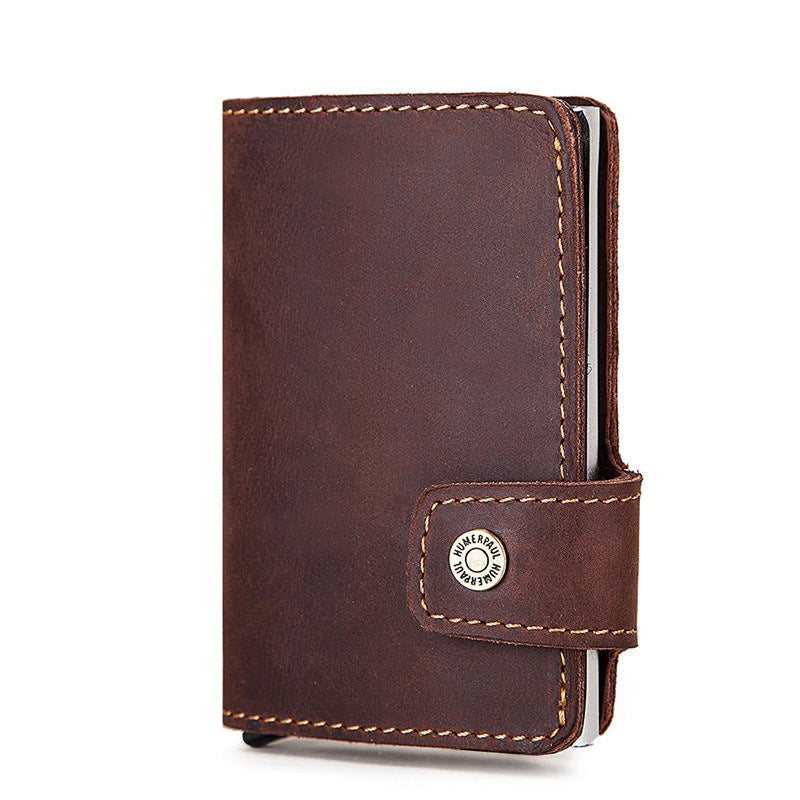 Leather Automatic Pop Up Aluminium Card Holder For Credit Cards Slim Wallet Rfid