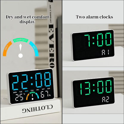 Digital Alarm Clock Temperature Humidity Display Dual Alarms LED Snooze Feature
