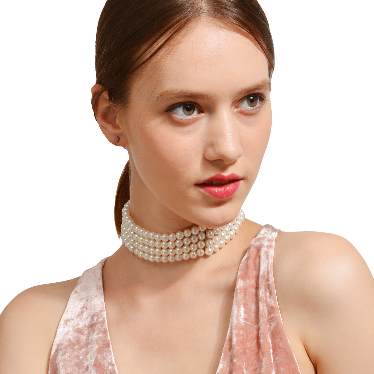 4 Row White Round Pearl Choker Necklace Women's Jewellery Jewelry