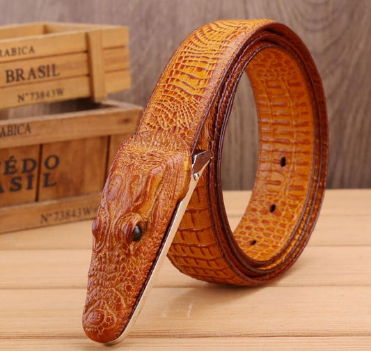 Luxury Alligator Design Genuine Cowhide Leather Belt for Men with Alloy Buckle