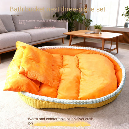 Winter Warm Half Enclosed Pet Dog House Plush Bed Mat Indoor Peaceful Sanctuary