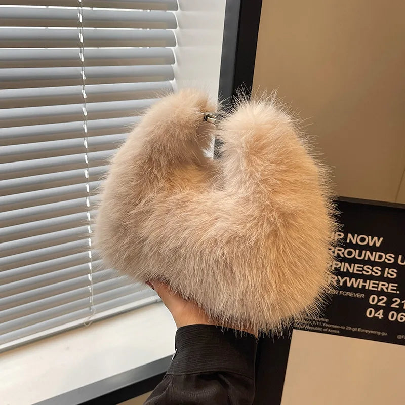 Luxury Women's Plush Handbag Trendy Small Crossbody Tote for Winter