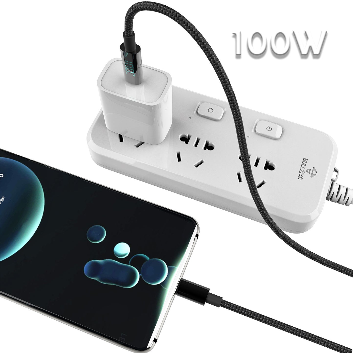100W Type-C PD Braided Fast Charging Cable 1.2m for Mobile Devices Data Transfer