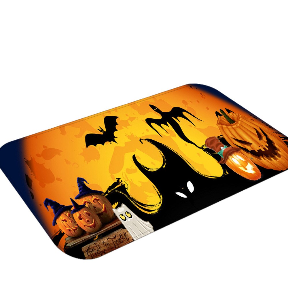 Halloween Printed Flannelised Polyester Rectangular Floor Mat Bathroom Door