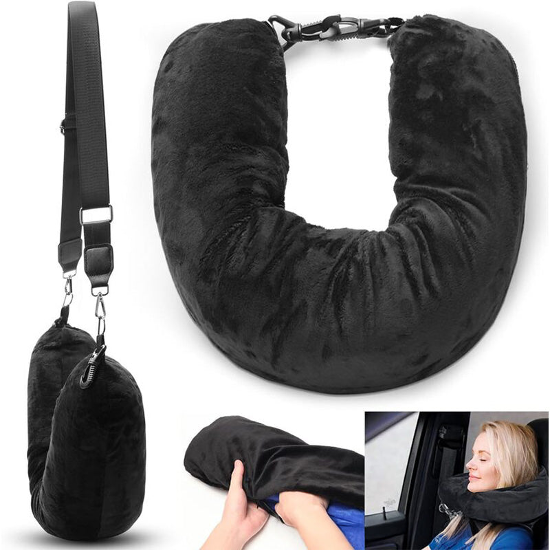 U-Shaped Velvet Travel Neck Pillow Ergonomic Portable Storage Pouch