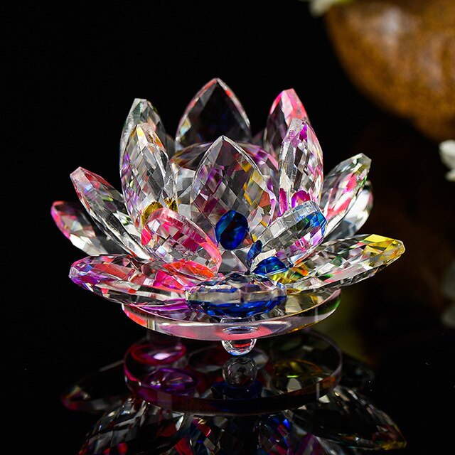 80mm Crystal Lotus Flower Feng Shui Glass Paperweight Wedding Decor Gift Box