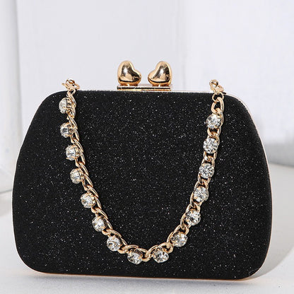 Gold Tone Glitter Gemstone Chain Handle Crystal Small Bag Handbag